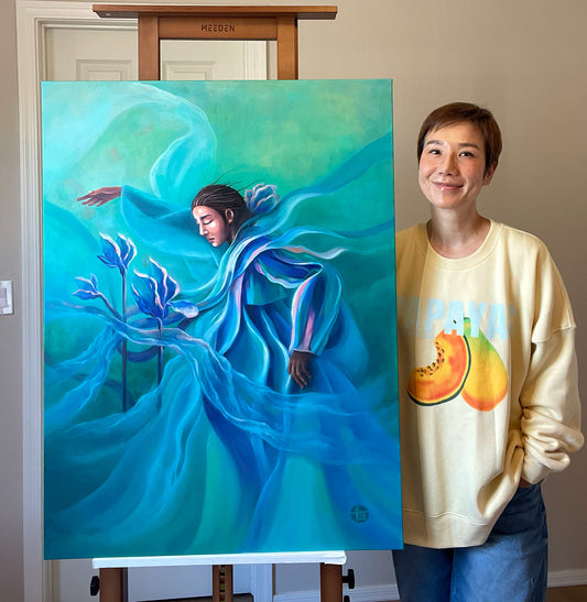 "Emerald Blossom" – Original 80 x 110cm Framed Oil Painting on Canvas by Suyeun Lee image 1