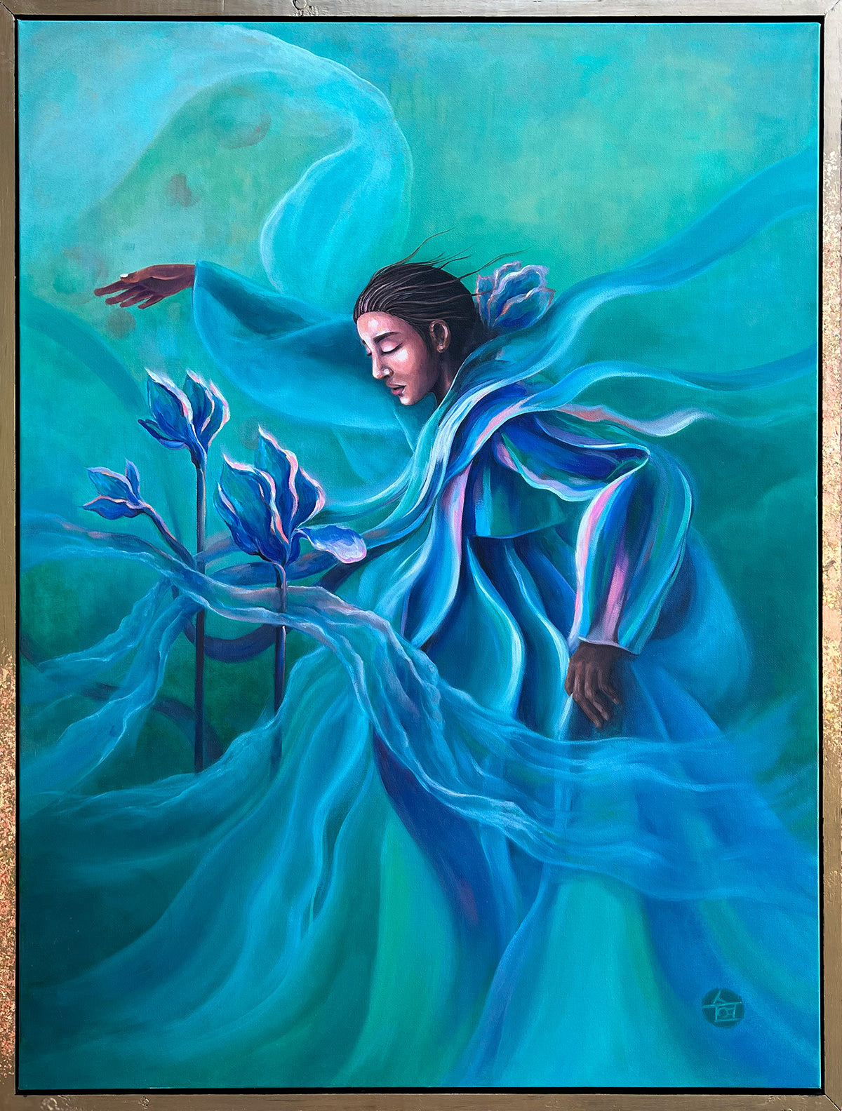 "Emerald Blossom" – Original 80 x 110cm Framed Oil Painting on Canvas by Suyeun Lee image 3