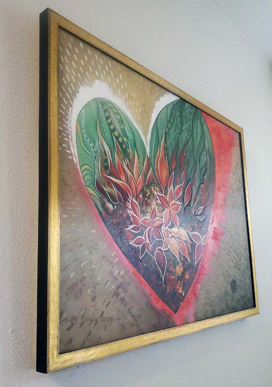 "Last Embers" Original Acrylic Painting by Suyeun, Framed in Flat Gold image 1