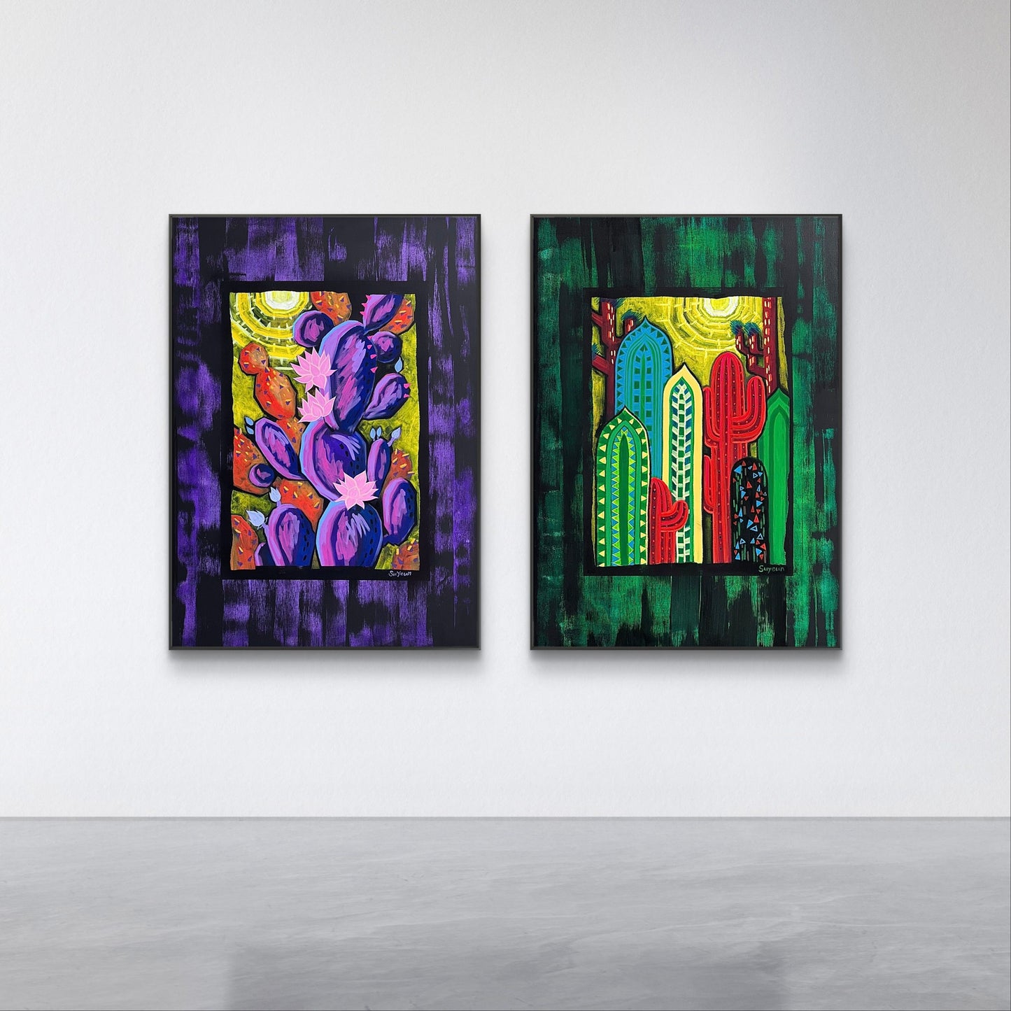 "Cactus Harmony" – Original Acrylic & Oil Pastel Painting (80x120cm) image 5