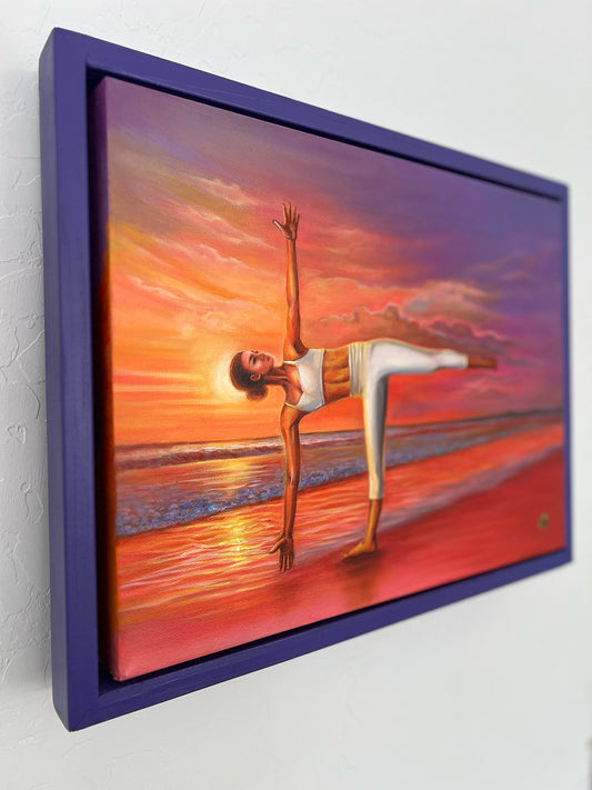 "Sunset Yoga" – Original 12x16 Framed Oil on Canvas by Suyeun Lee image 1