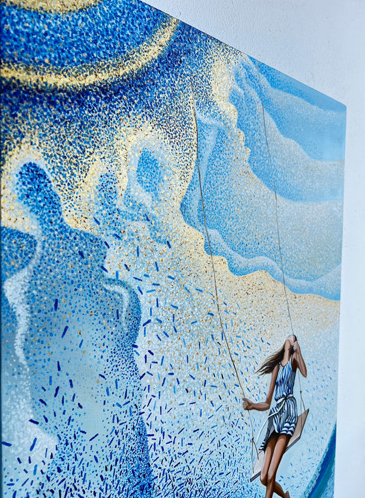 “Swinging Wave” by Suyeun – Original Ocean-Inspired Surrealist Painting, Oil & Acrylic on Canvas, 60x120cm image 1