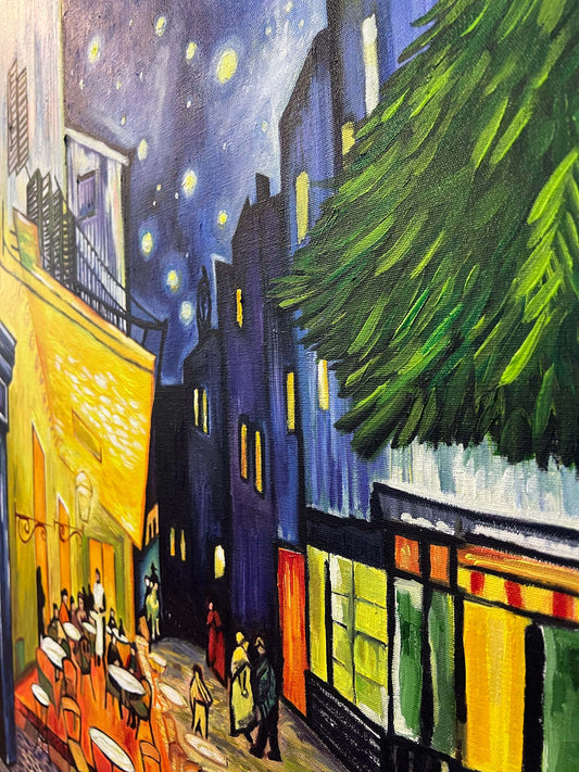 “Tribute to Café Terrace at Night” original oil painting by Suyeun in the style of Van Gogh image 1