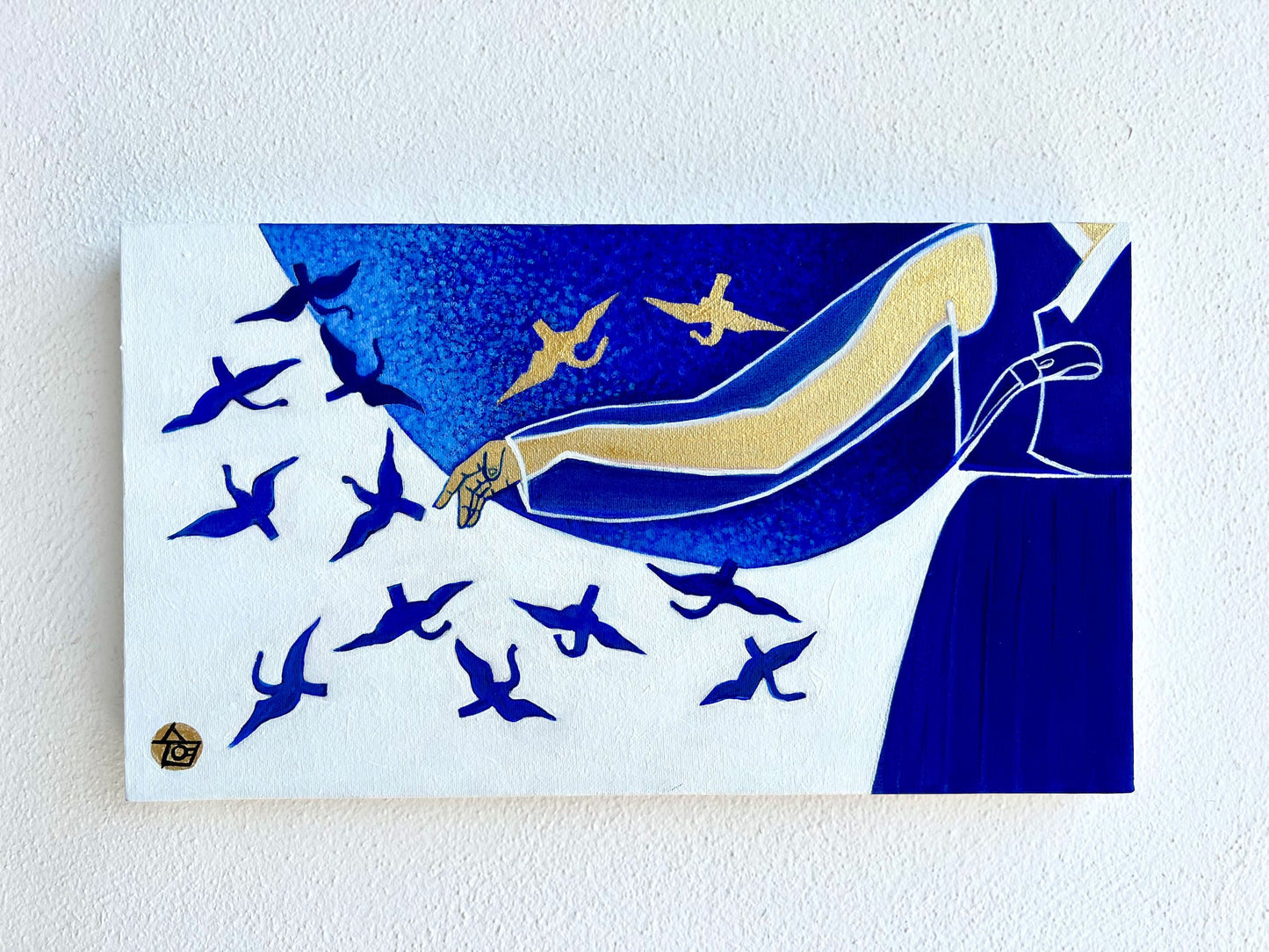 Traditions: Korea - "Whispers in Blue" by Suyeun – Korean-Inspired Minimalist Painting with Birds in Flight, Original Acrylic on Canvas, 35x20cm image 6