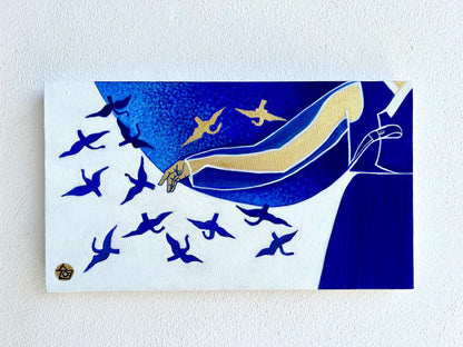 Traditions: Korea - "Whispers in Blue" by Suyeun – Korean-Inspired Minimalist Painting with Birds in Flight, Original Acrylic on Canvas, 35x20cm image 6