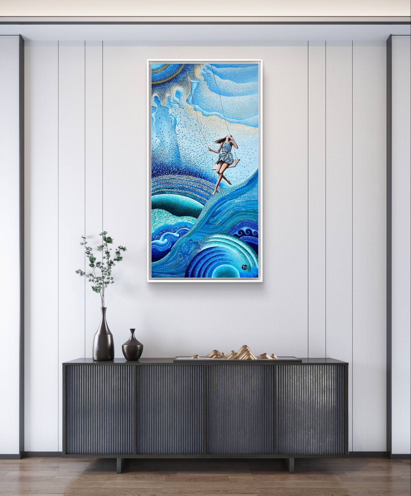 “Swinging Wave” by Suyeun – Original Ocean-Inspired Surrealist Painting, Oil & Acrylic on Canvas, 60x120cm image 5