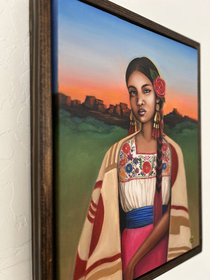 Traditions: Mexico – "Sunset Mexicana" – Original 12x16 Framed Oil on Canvas by Suyeun Lee image 1