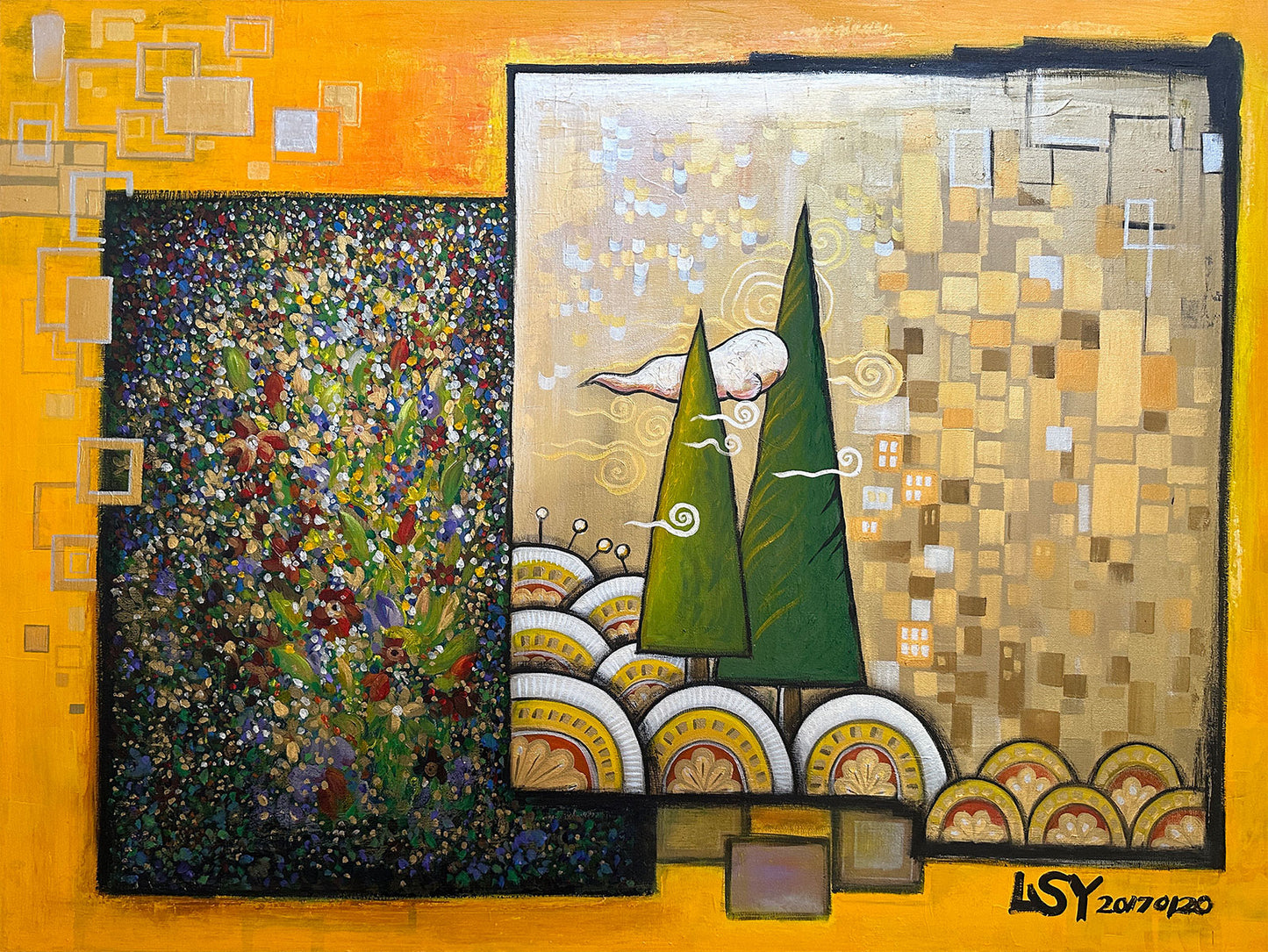 “Golden Panes” Original Acrylic Painting by Suyeun image 0