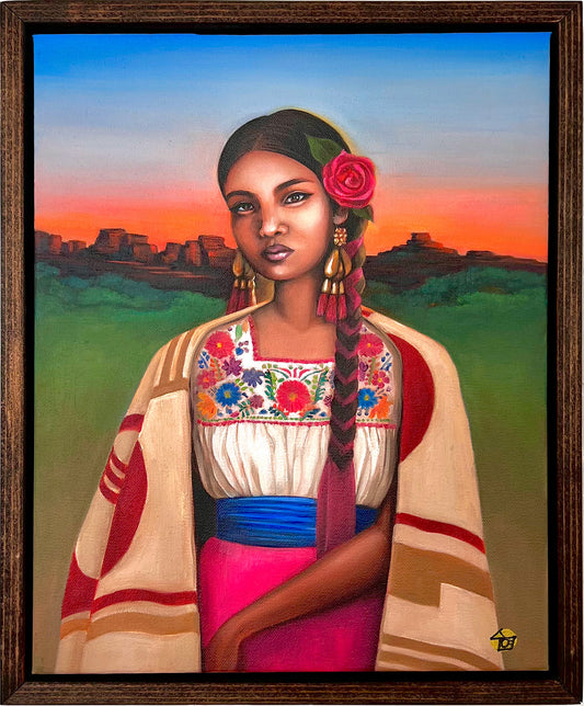 Traditions: Mexico – "Sunset Mexicana" – Original 12x16 Framed Oil on Canvas by Suyeun Lee image 0
