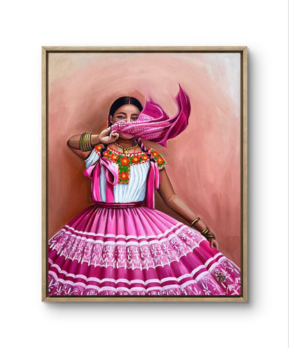 Traditions: Mexico - "Vestido Rosa" by Suyeun – Traditional Mexican Woman in Pink Dress, Original Oil Painting on Canvas, 40x60cm image 3