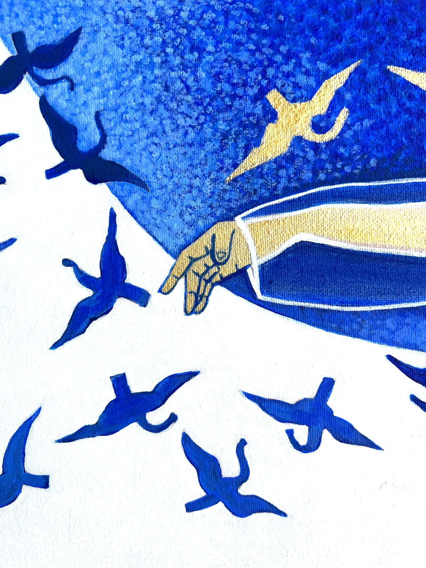 Traditions: Korea - "Whispers in Blue" by Suyeun – Korean-Inspired Minimalist Painting with Birds in Flight, Original Acrylic on Canvas, 35x20cm image 7