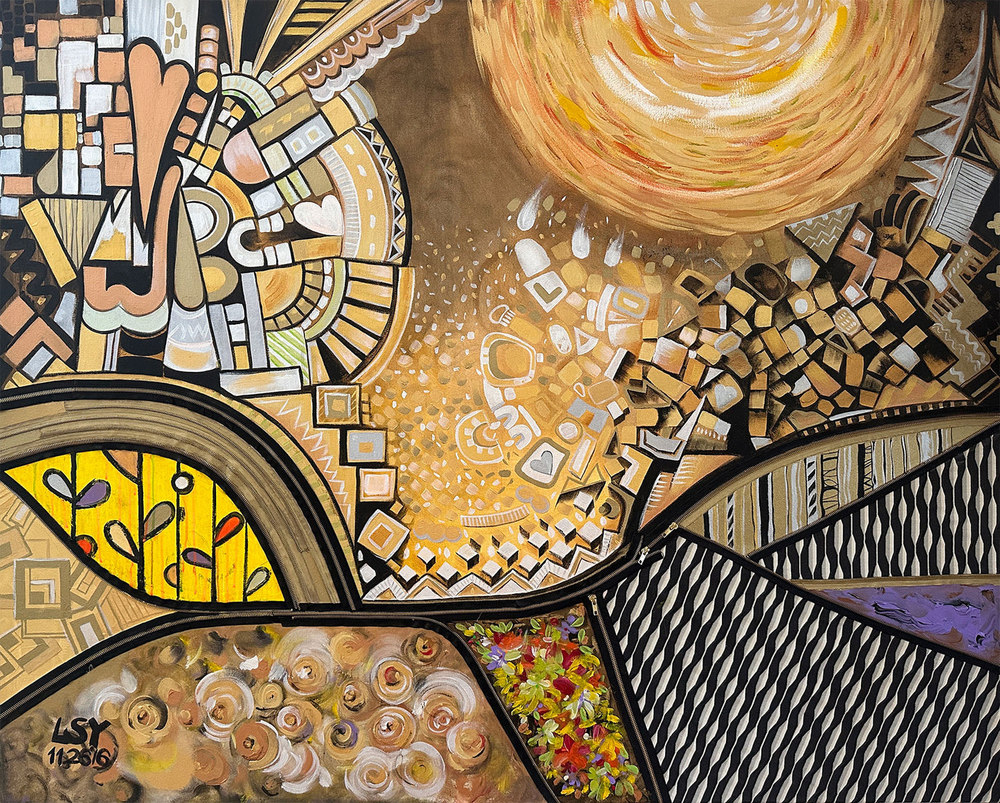 “Zipper Tapestry” Original Mixed Media Painting by Suyeun image 0