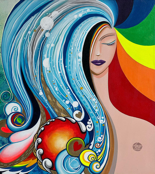 “Her Calm Waters” – Original 80x90cm Acrylic Painting on Canvas by Suyeun Lee