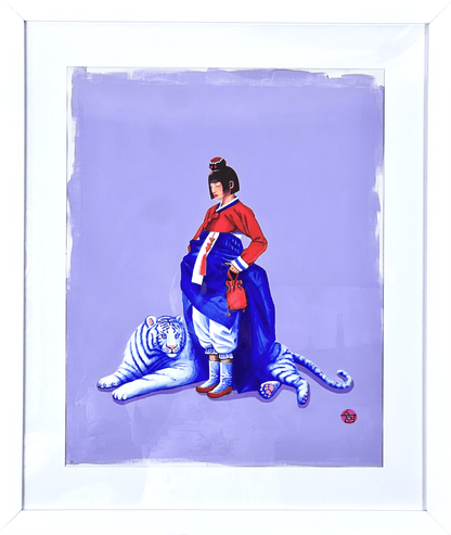 The White Tiger's Grace original painting by Suyeun, framed fine art, Queen Creek AZ area