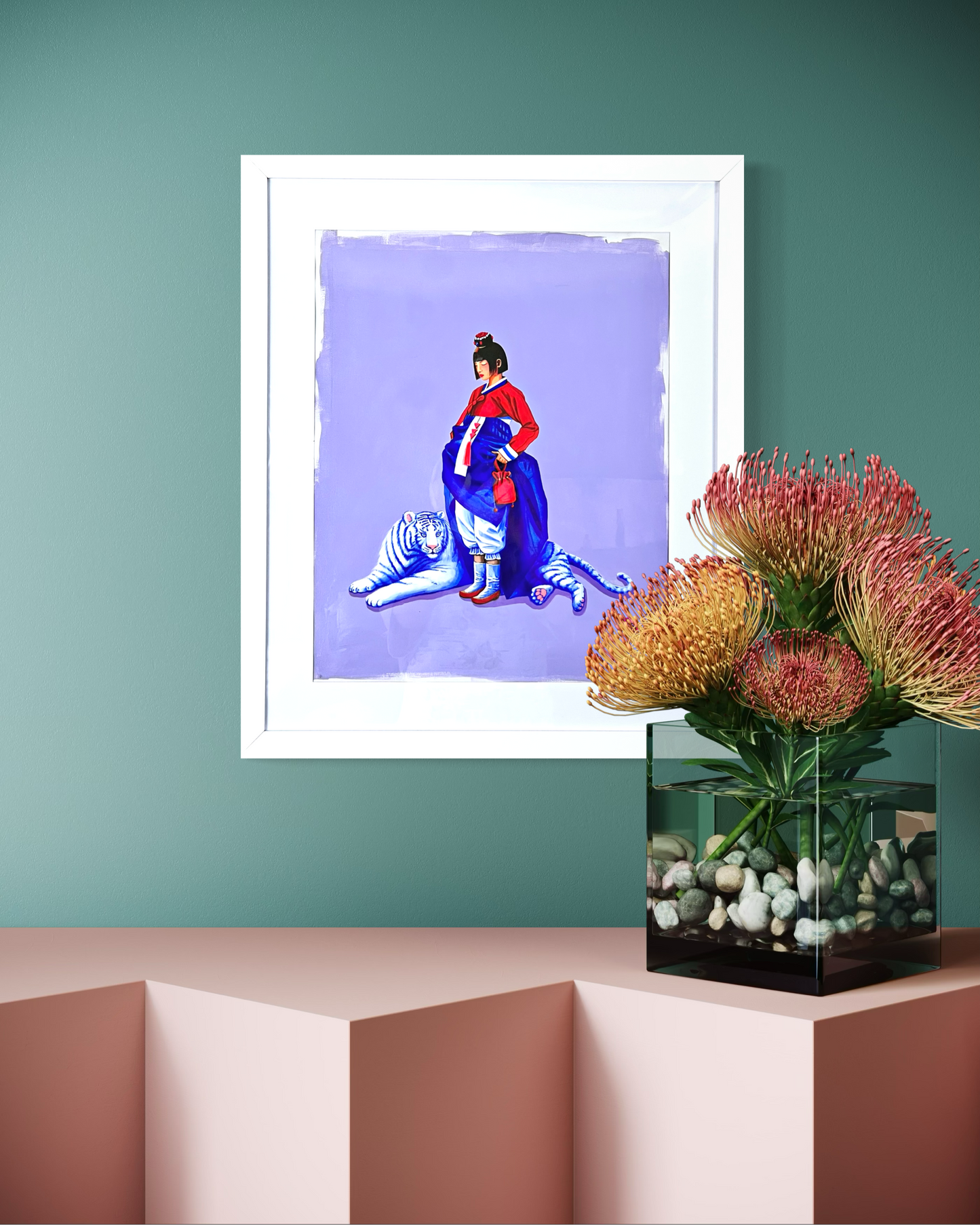 The White Tiger's Grace original painting by Suyeun, framed fine art, Queen Creek AZ area