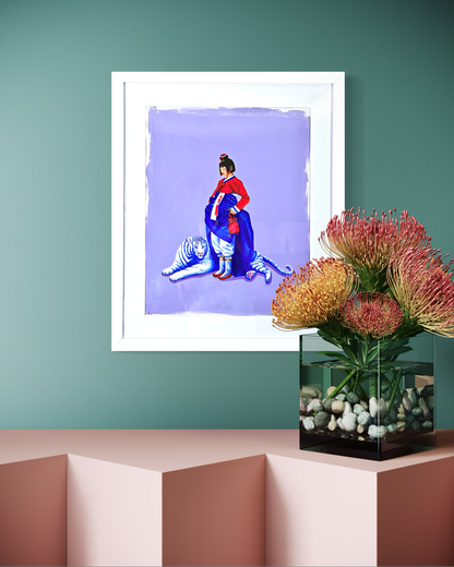 The White Tiger's Grace original painting by Suyeun, framed fine art, Queen Creek AZ area