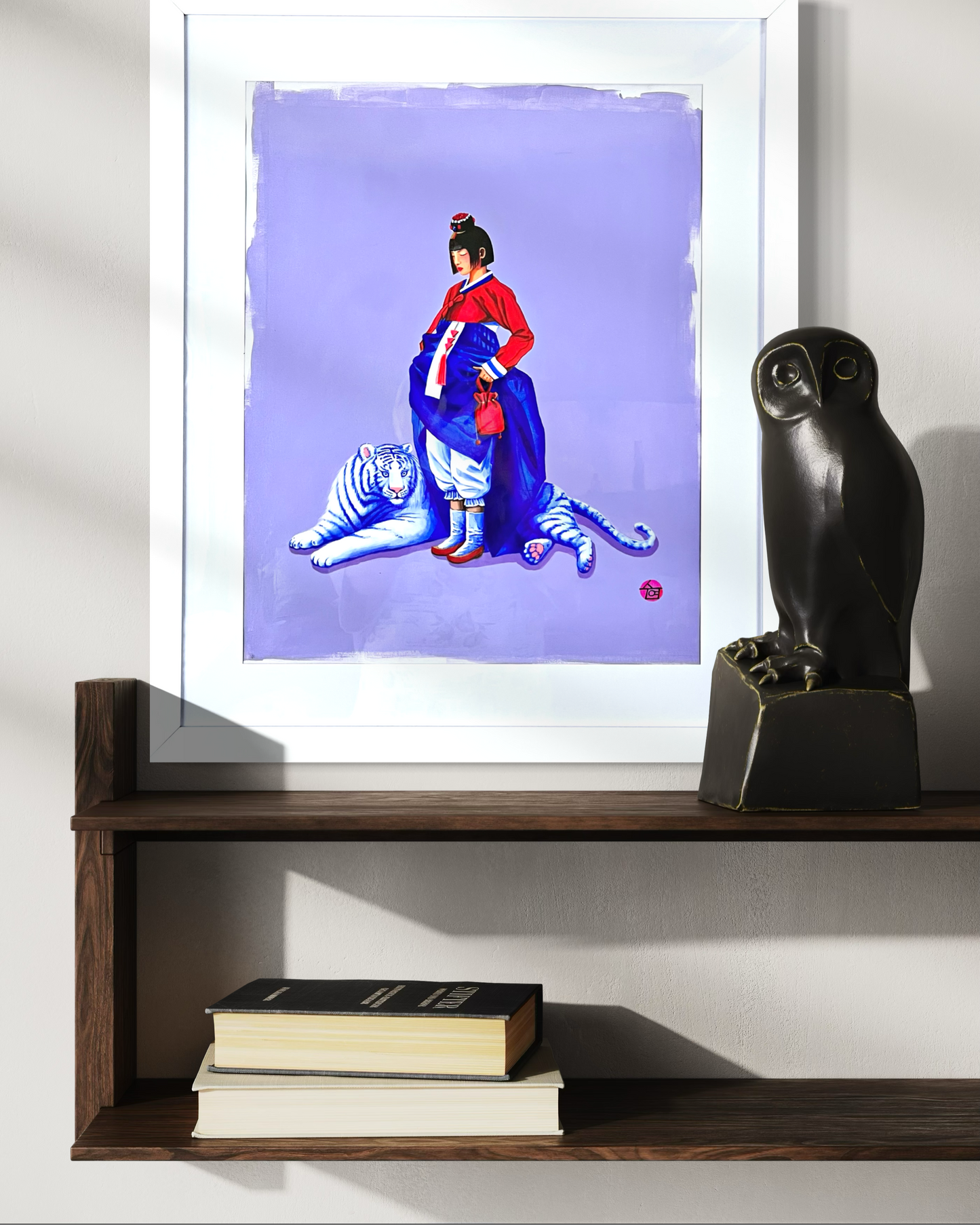 The White Tiger's Grace original painting by Suyeun, framed fine art, Queen Creek AZ area