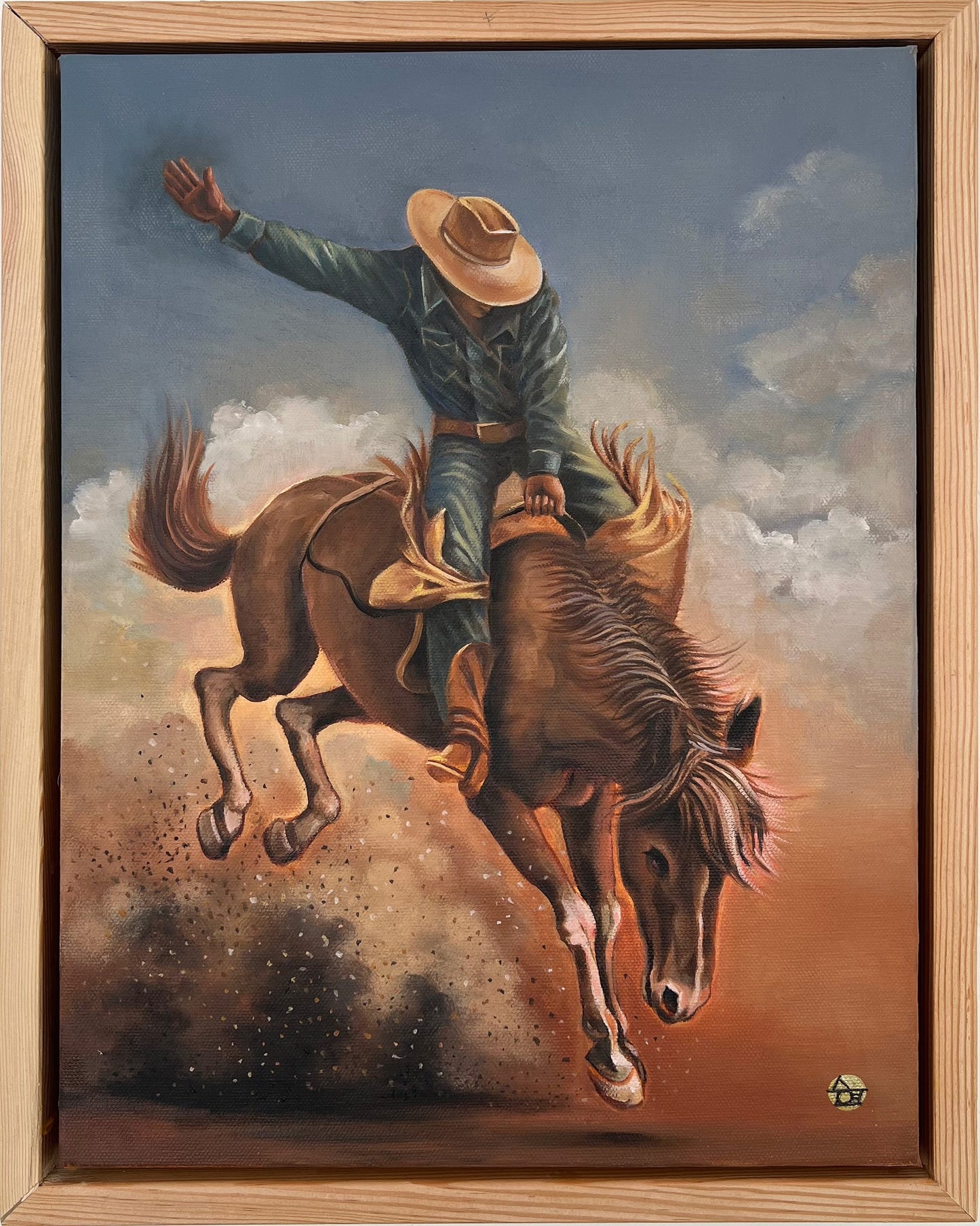 “Bronco Busting” – Original 12x16 Framed Oil on Canvas by Suyeun Lee image 0
