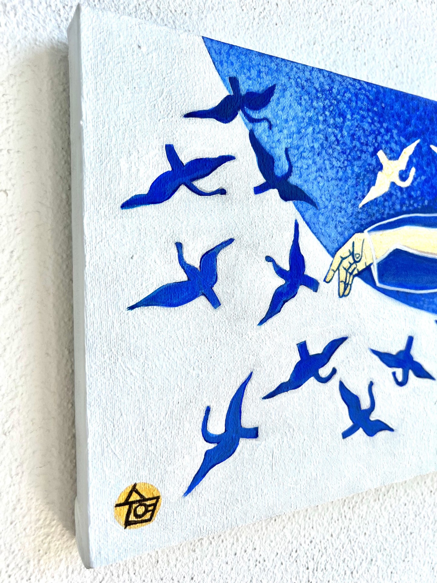 Traditions: Korea - "Whispers in Blue" by Suyeun – Korean-Inspired Minimalist Painting with Birds in Flight, Original Acrylic on Canvas, 35x20cm image 5