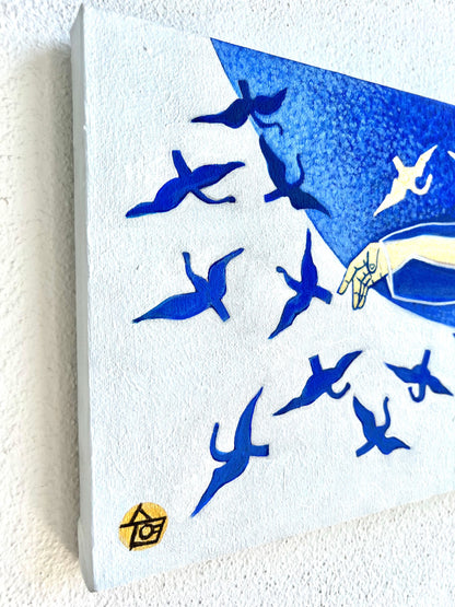 Traditions: Korea - "Whispers in Blue" by Suyeun – Korean-Inspired Minimalist Painting with Birds in Flight, Original Acrylic on Canvas, 35x20cm image 5