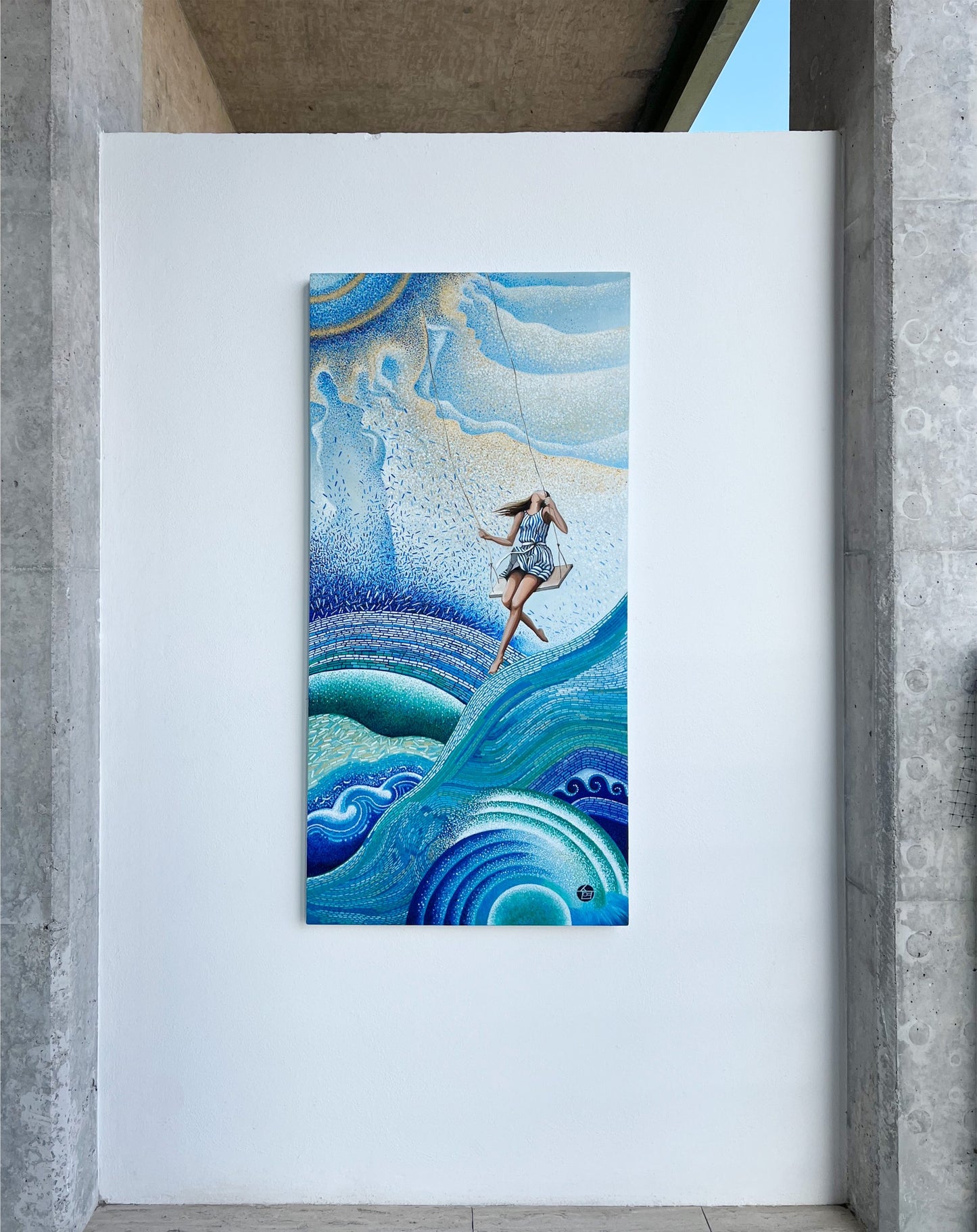 “Swinging Wave” by Suyeun – Original Ocean-Inspired Surrealist Painting, Oil & Acrylic on Canvas, 60x120cm image 6