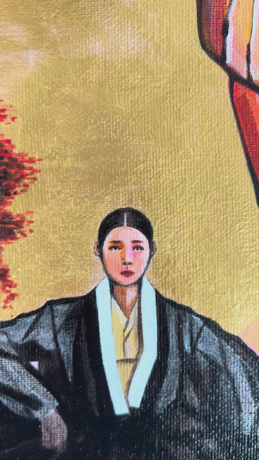 Serene Hanbok & Elephant Dreamscape - Original Korean-Inspired Art with Frame (Maricopa Local Delivery)
